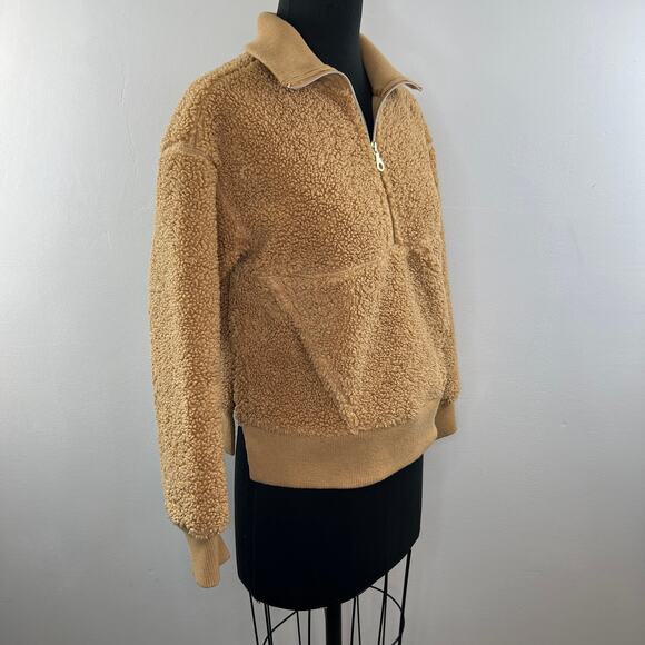 JOY LAB Womens Tan Sherpa Fleece Teddy Half Zip Pullover Cropped Jacket Size XS - Picture 5 of 10